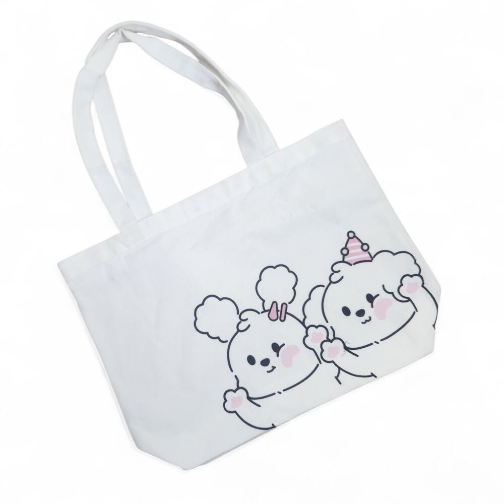 Lumee White Cotton Tote Bag Cute Birthday Cartoon Dog Animals Japanese Kawaii